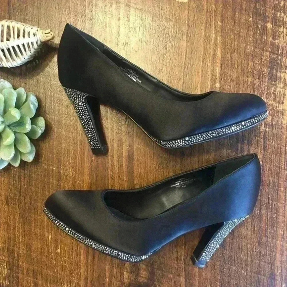 Bijou New York | Black Heels w/Rhinestone Accent on Heels & Trim, Style - “Glow” - Picture 3 of 6